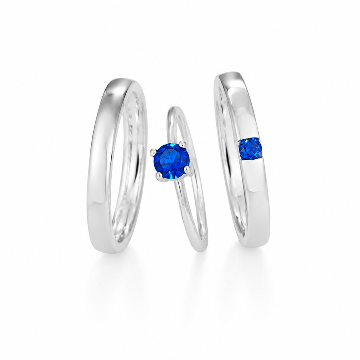 Aliança de Compromisso Prata 950 Modelo Royal Blue com Anel Solitário e Zircônia