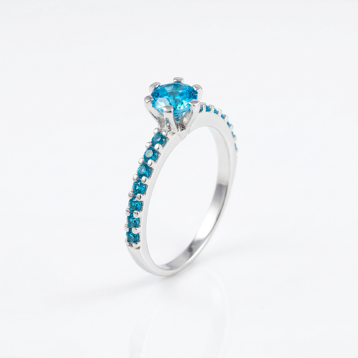 anel solitario prata 950 Acqua com zirconia