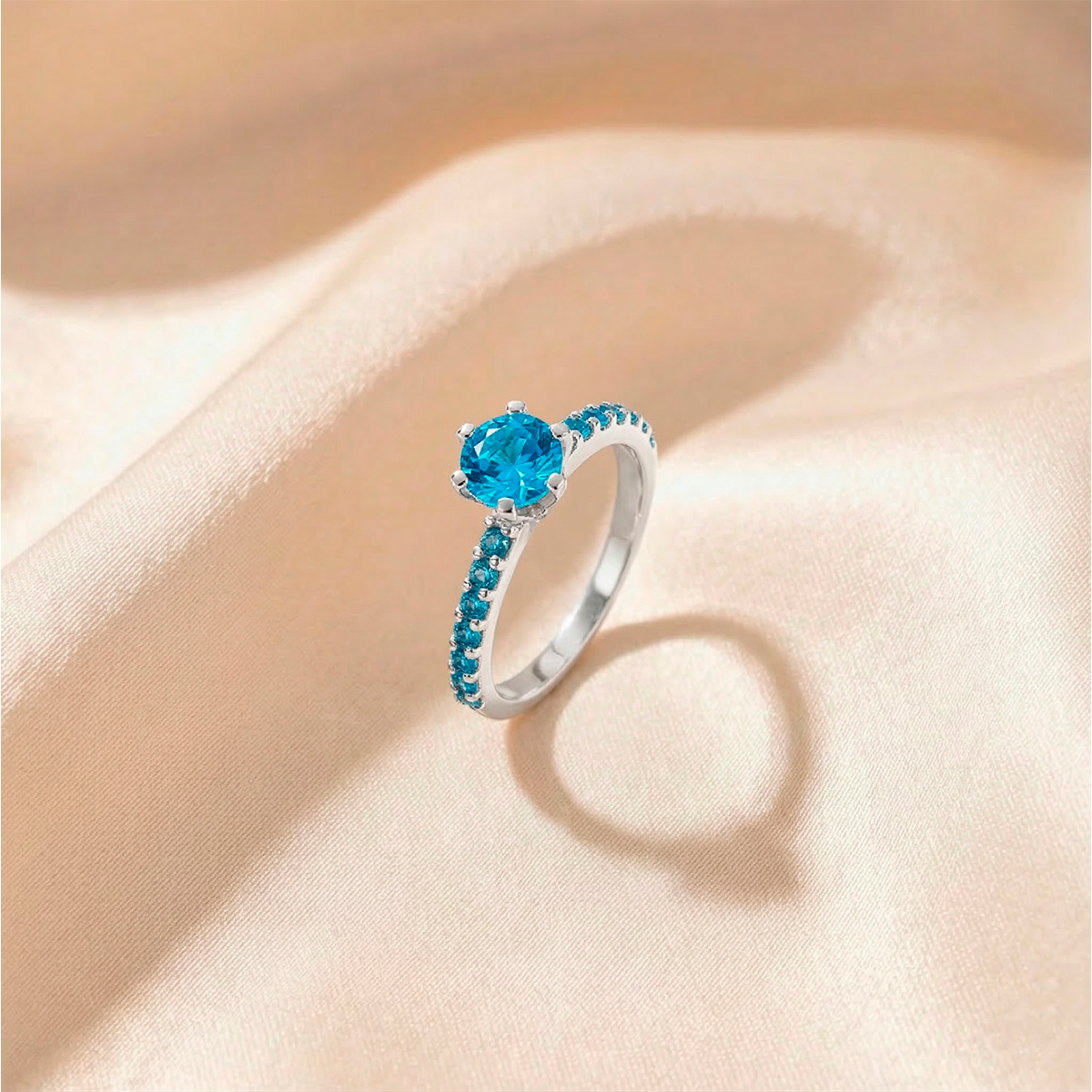 anel solitario prata 950 Acqua com zirconia