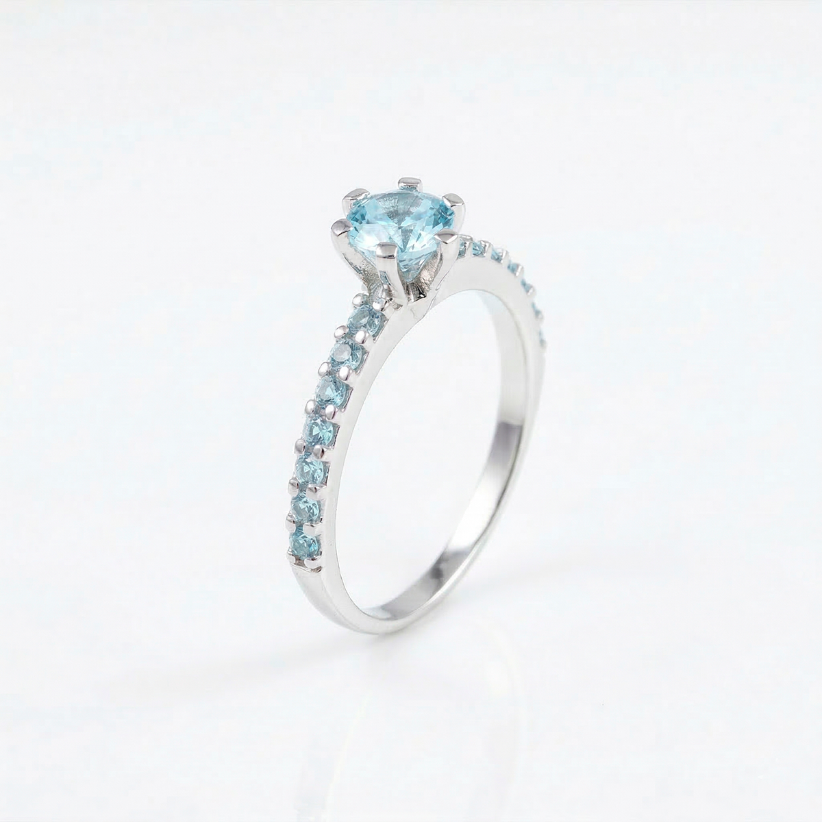 anel solitario prata 950 Celeste com zirconia