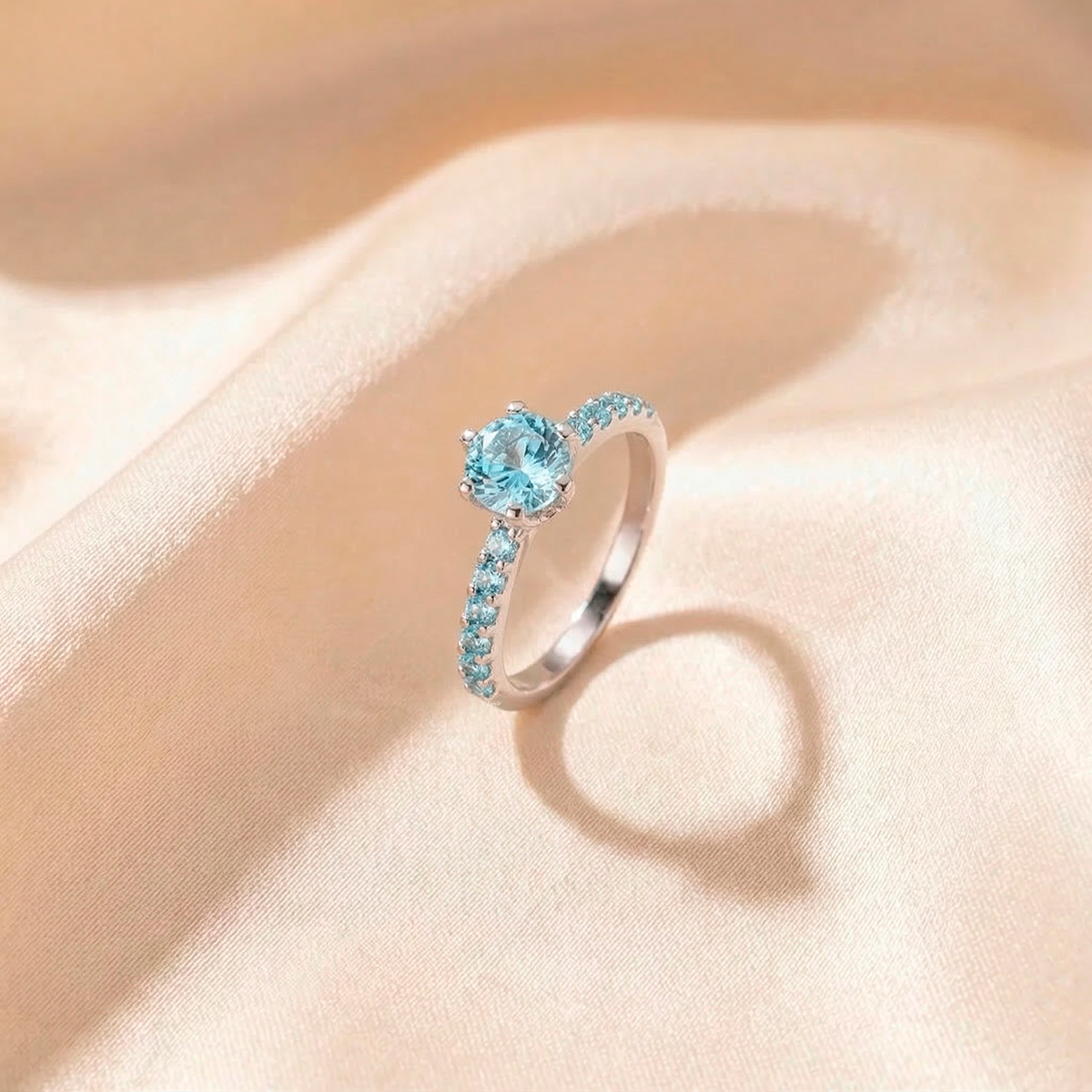 anel solitario prata 950 Celeste com zirconia