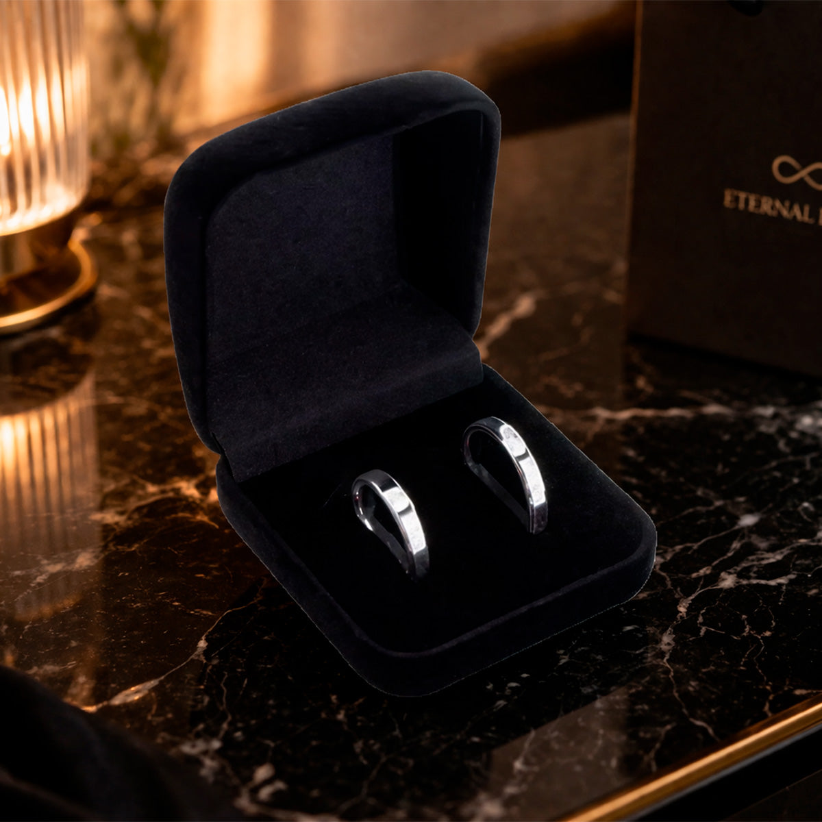 Estojo para Alianças em Veludo Premium Preto - Clássico Minimalista