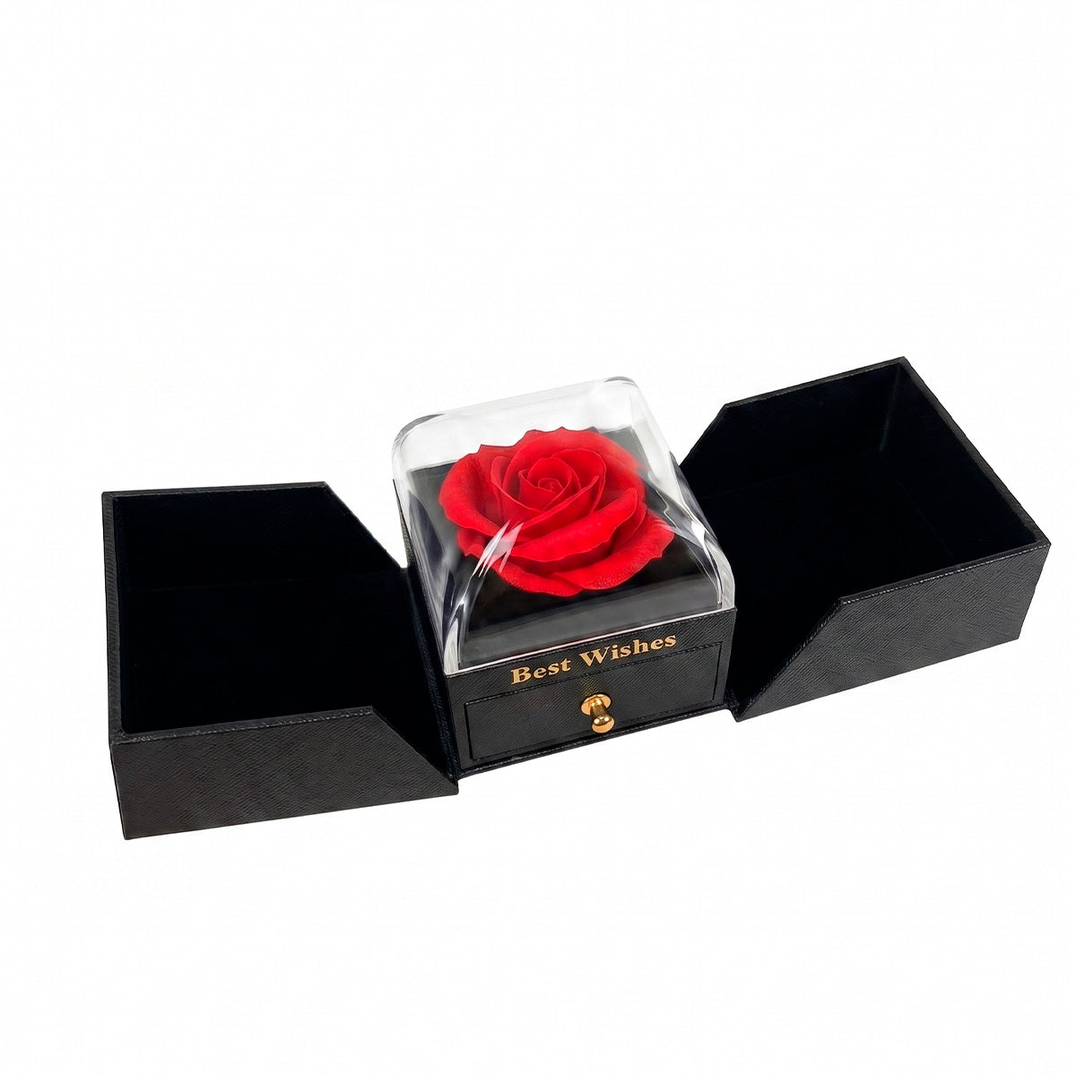 Caixa de Promessas: Estojo Surpresa com Rosa para Aliança - Preto